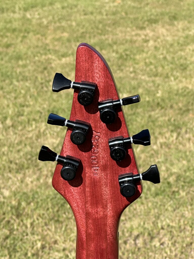 Left handed T.W.Smith Guitars Talia headstock from the back