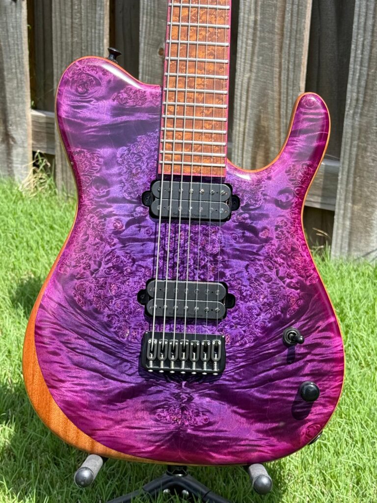 T.W. Smith Talia 7 seven-string guitar with purple burl top