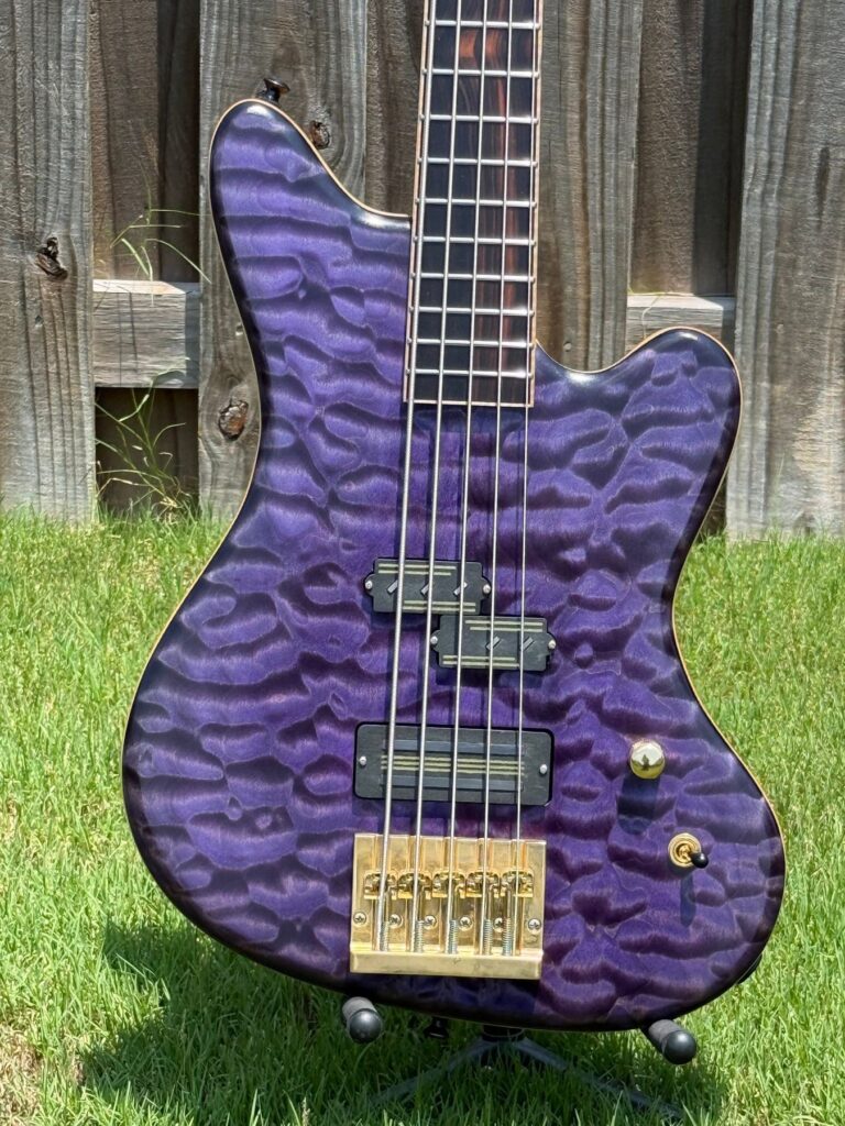 T.W. Smith Cooper 5-string bass with purple quilted maple top