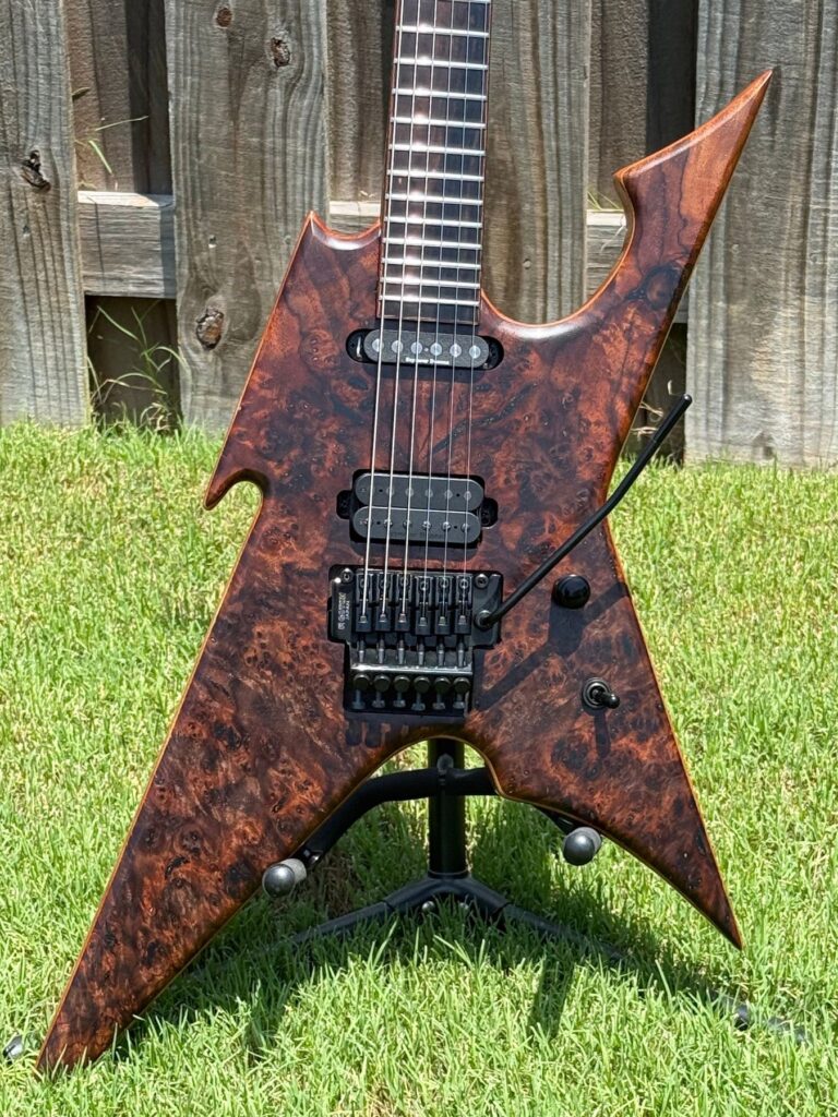 T.W. Smith Vulture 7 custom guitar with walnut burl top