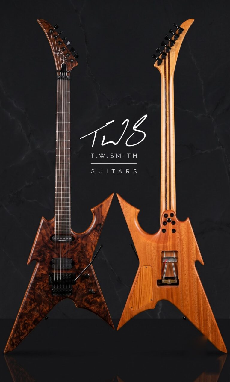 T.W. Smith Vulture custom guitar body shape - studio front and back view