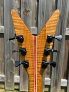 T.W. Smith TK 6 custom guitar, purple quilted maple top — back of headstock