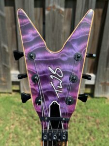 T.W. Smith TK 6 custom guitar, purple quilted maple top — headstock front