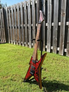 T.W. Smith Vulture 7 red burl custom guitar — front full view